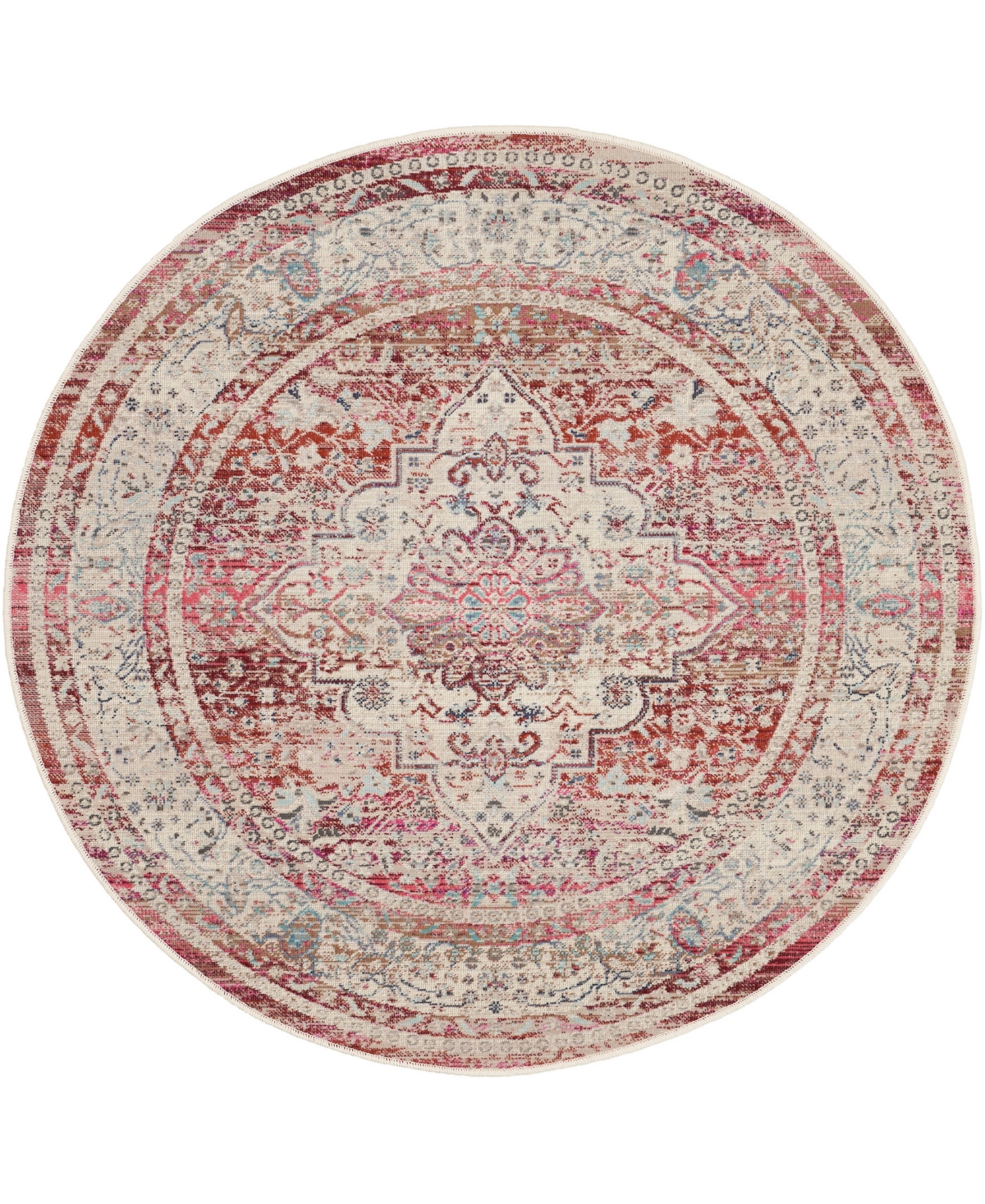 Nourison Home Vintage Kashan Vka07 4'x4' Round Area Rug In Red,ivory