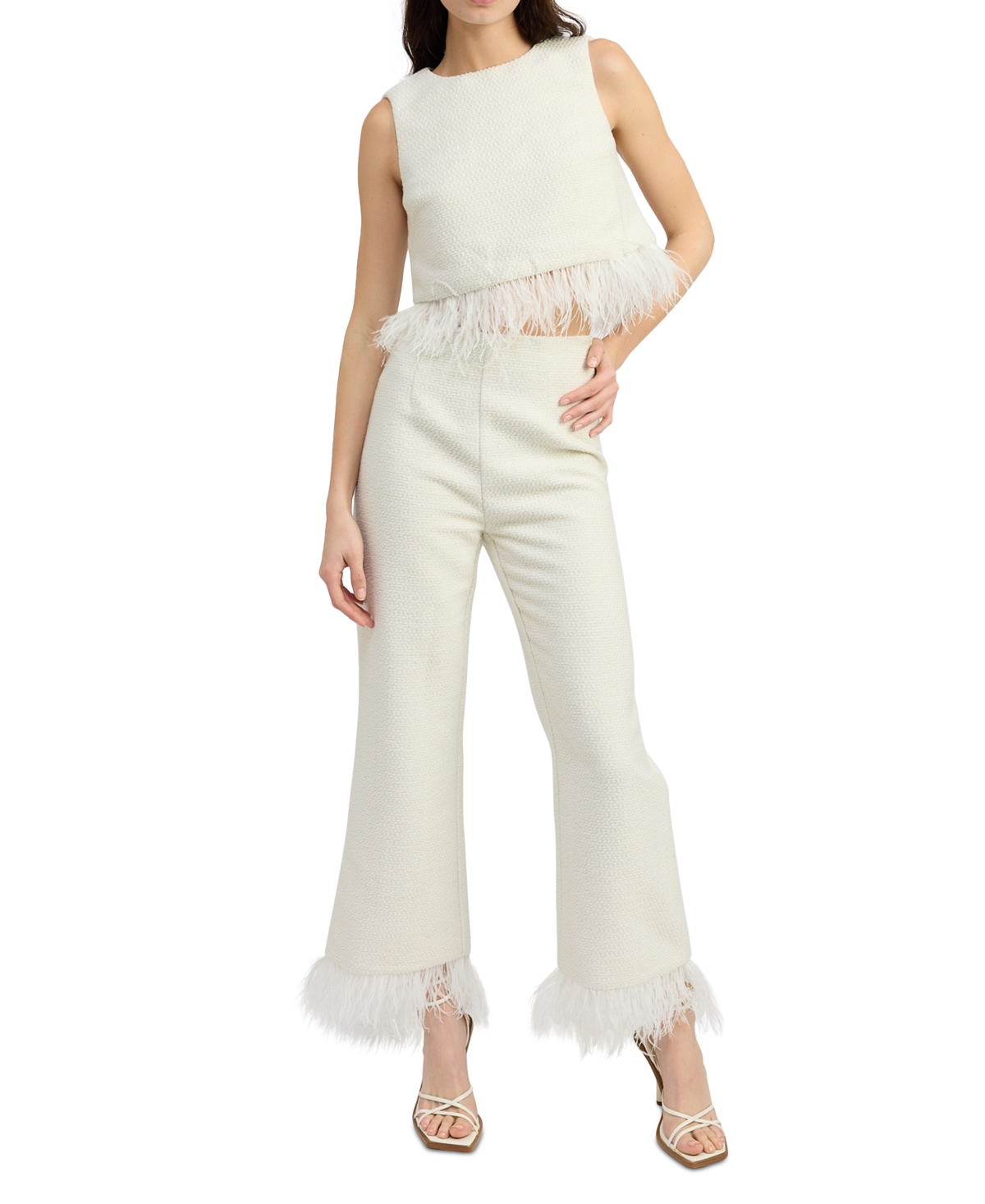 En Saison Women's Arden High-Rise Feather-Trim Pants