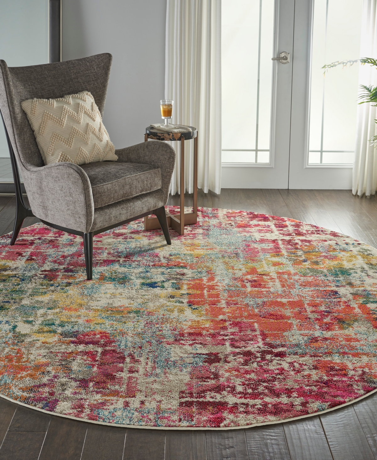 Nourison Home Celestial Ces13 7'10"x7'10" Round Area Rug In Pink,multi