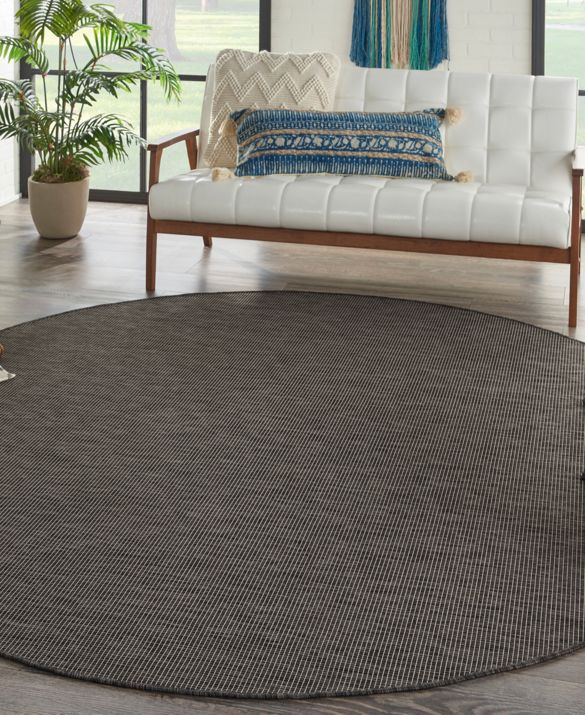 Nourison Home Positano Pos01 8'x8' Round Area Rug In Charcoal