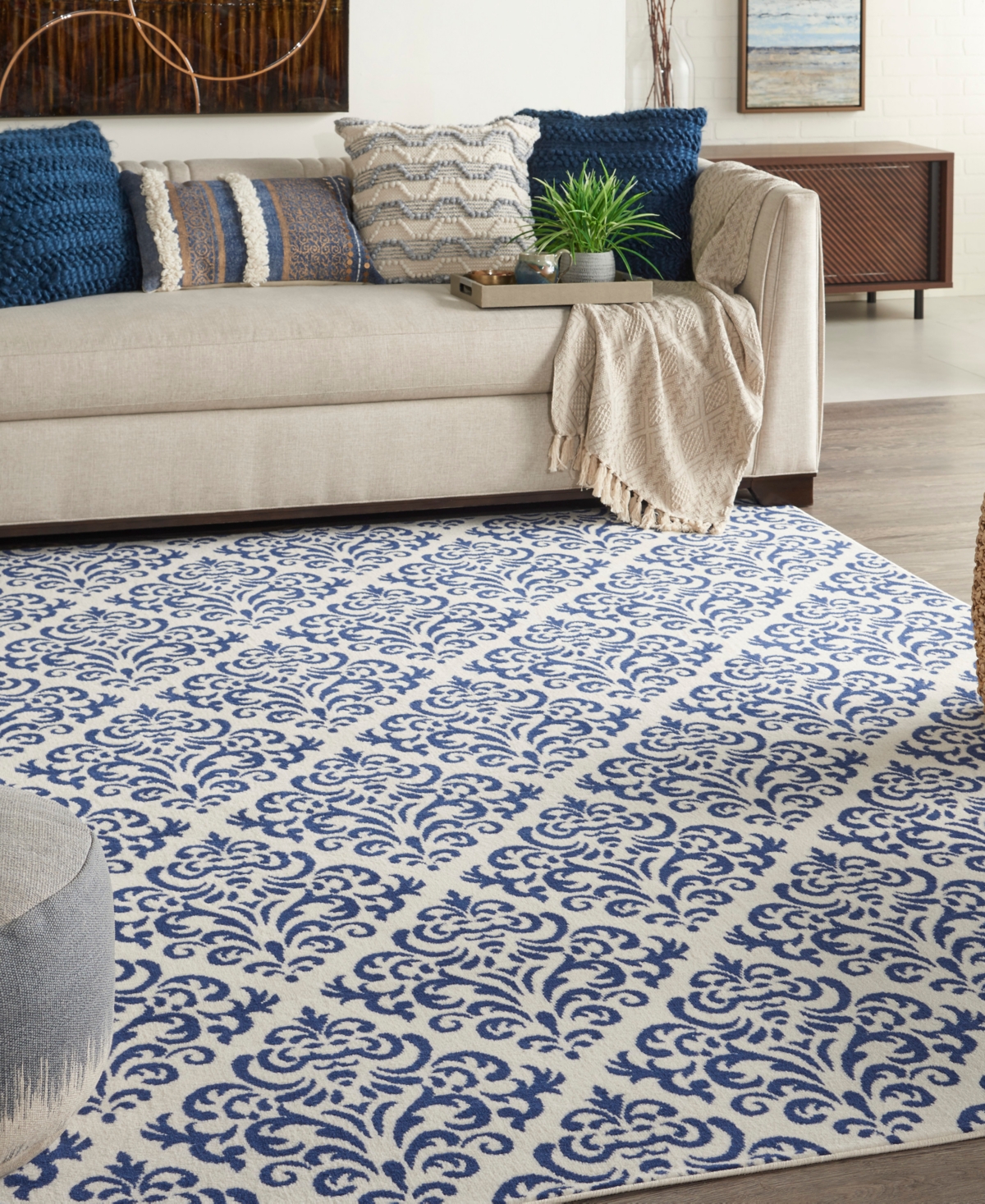Nourison Home Grafix Grf06 7'x10' Area Rug In White,blue