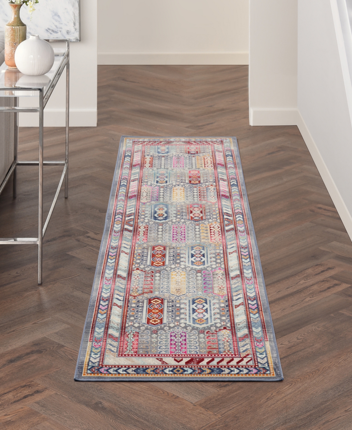 Nourison Home Vintage Kashan Vka06 2'4"x8' Runner Area Rug In Gray,multi