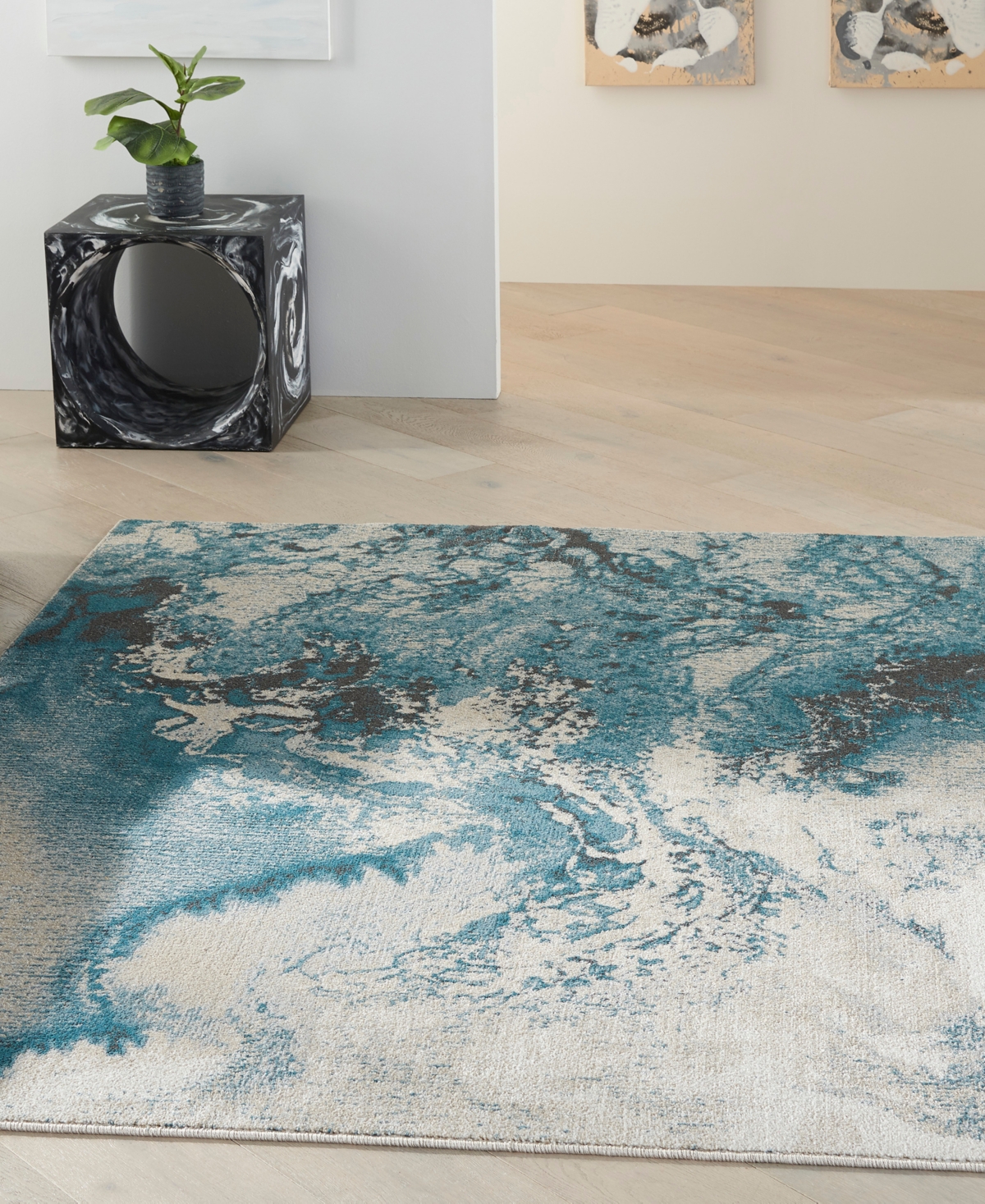 Nourison Home Maxell Mae08 5'3"x7'3" Area Rug In Ivory,teal