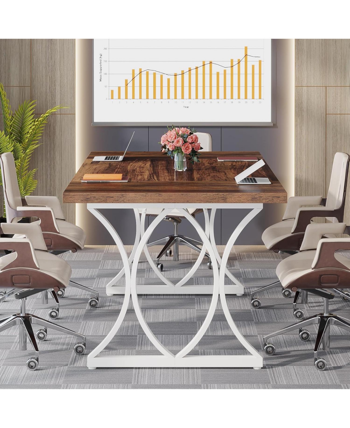 Tribesigns 63 x31W x 30 H Executive Desk, Farmhouse Wood Computer Desk, Large Home Offcie Table with Metal Frame, Long Table - Rustic brown and whit