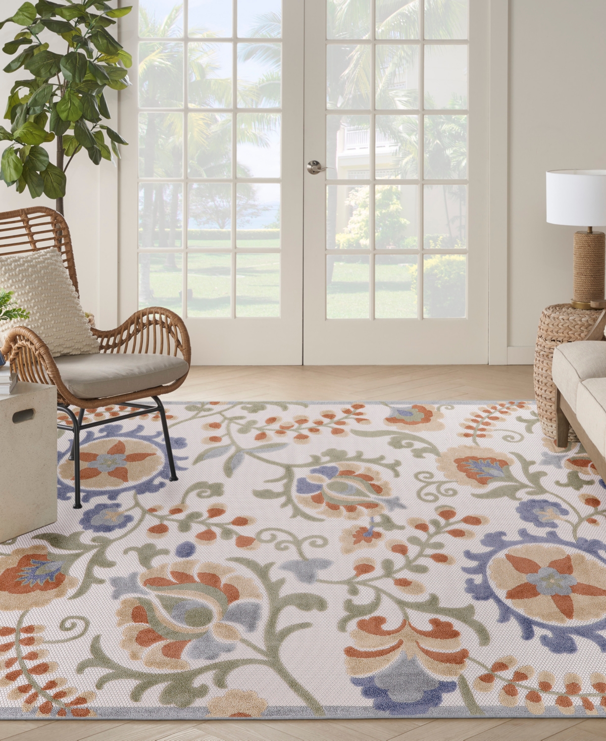 Nourison Home Aloha Alh17 7'10"x10'6" Area Rug In Ivory,blue