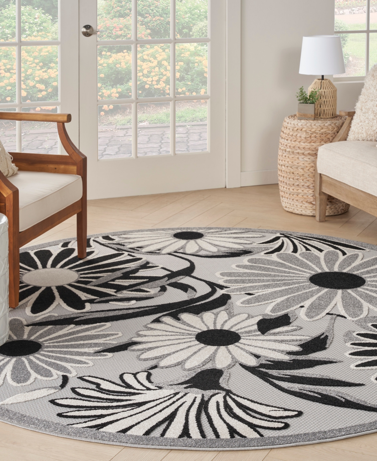Nourison Home Aloha Alh33 5'3"x5'3" Round Area Rug In Black