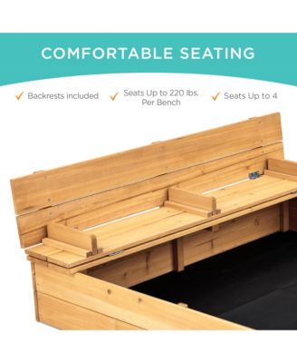 47x47-Inch Kids Wooden Outdoor Sandbox w/ 2 Foldable Bench Seats, Sand Protection, Liner