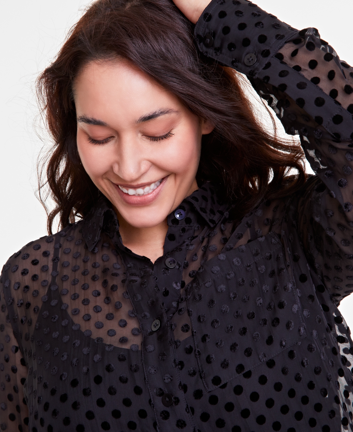 On 34th Trendy Plus Size Sheer Dot-Print Shirt, Exclusively at Macy's