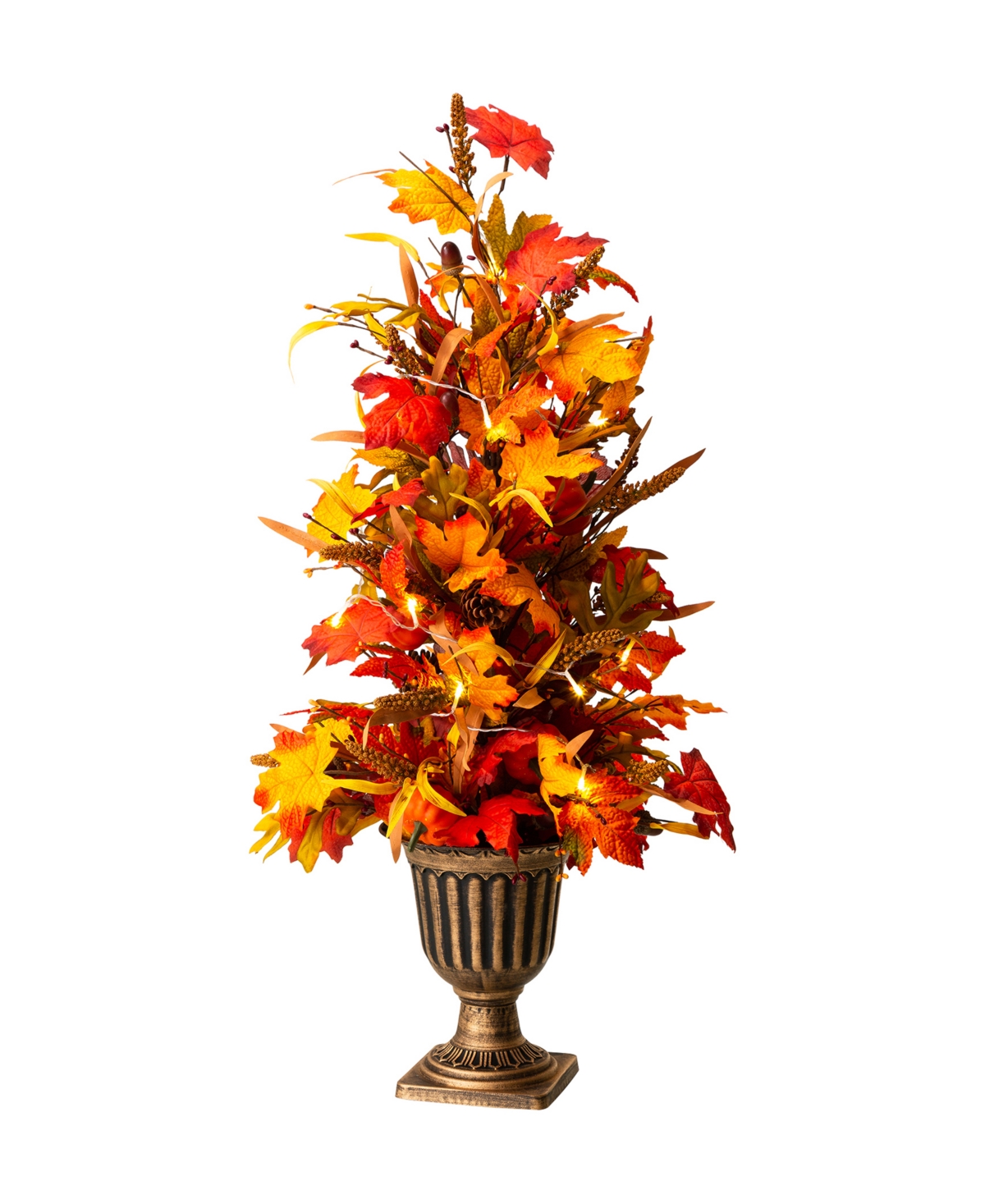 36"H Fall Lighted Maple Leaves Urn Potted Porch Tree, 20 Warm Lights with Timer - Multi