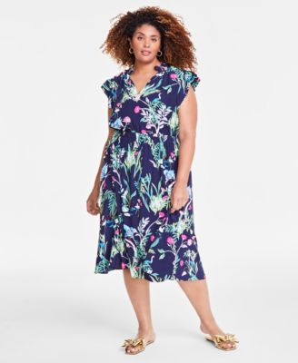 On 34th - Trendy Plus Size Flutter-Sleeve Midi Dress