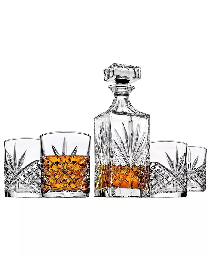 Godinger Dublin Crystal 5-Piece Decanter Whiskey & Double Old-Fashion Set