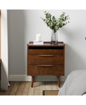 Mid-century Lisa 3-Drawer Nightstand with Solid Wood Legs