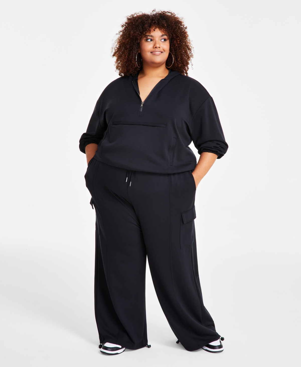 NINA PARKER TRENDY PLUS SIZE SCUBA CARGO BUNGEE JOGGER PANTS 