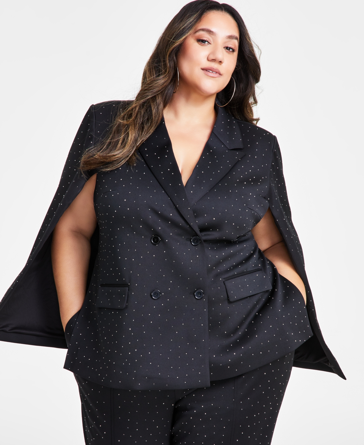 NINA PARKER TRENDY PLUS SIZE STUDDED CAPE BLAZER 