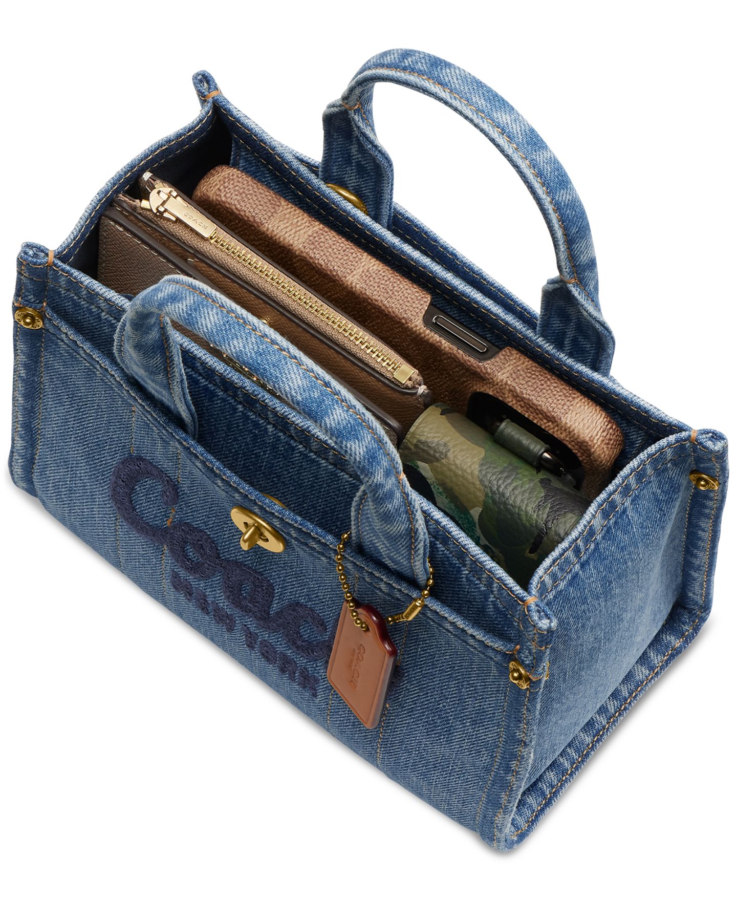 Женская сумка COACH Mini Denim Cargo Tote 20, цвет: Латунный / Индиго — фото 2