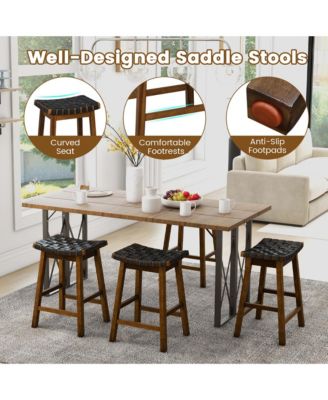 Woven Saddle Stools Set of 2 25.5'' Faux PU Leather Counter Height Kitchen Stool
