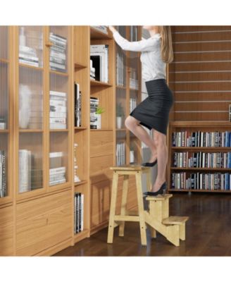 3-in-1 Rubber Wood Convenient Handle Step Stool