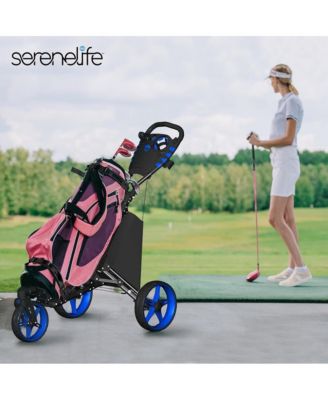 Foldable 3-Wheel Golf Push Cart with Deluxe Scorecard Holder and Cup Holder