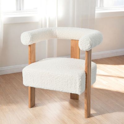 Mid-Century Barrel Accent Chair, Boucle White