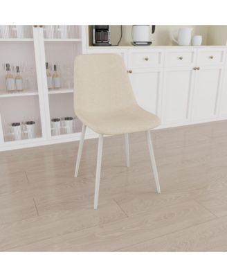 A set of 4 dining chairs, modern kitchen dining chairs, linen padded chairs, and sturdy white metal leg decorated dining chairs