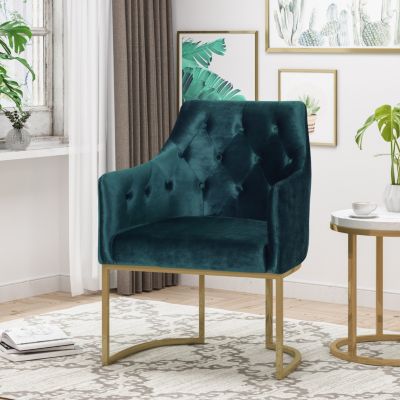 Luxurious Velvet Club Chair U-Base, Tufted Elegance, Iron Strength