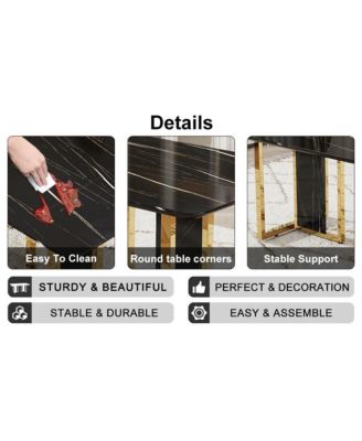 Table and chair set. Modern dining table with MDF top and beautiful MDF legs. Equipped with comfortable PU chairs and metal legs. Suitable for a wide range of decorative styles.