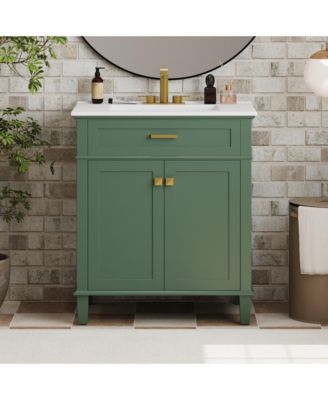 30" Solid Wood & MDF Soft-Close Door Bathroom Vanity with Ceramic Basin
