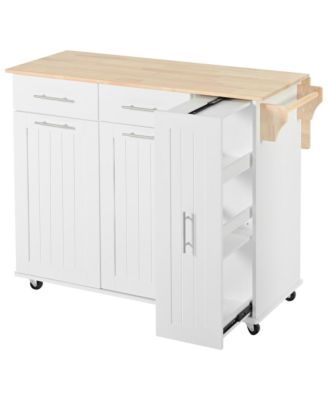 Rolling Kitchen Island Cart with Storage Cabinet & Towel Rack