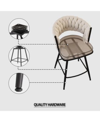 Toweling Woven Bar Stools (Set of 2) with Armrests and Footrest