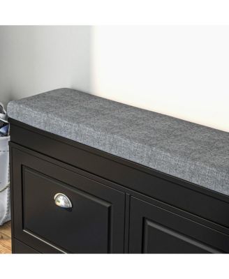 Modern Shoe Rack Bench for Entryway, Storage Organizer with Cushion, 2 Drawers, Adjustable Shelf, Holds 8 Pairs, Black
