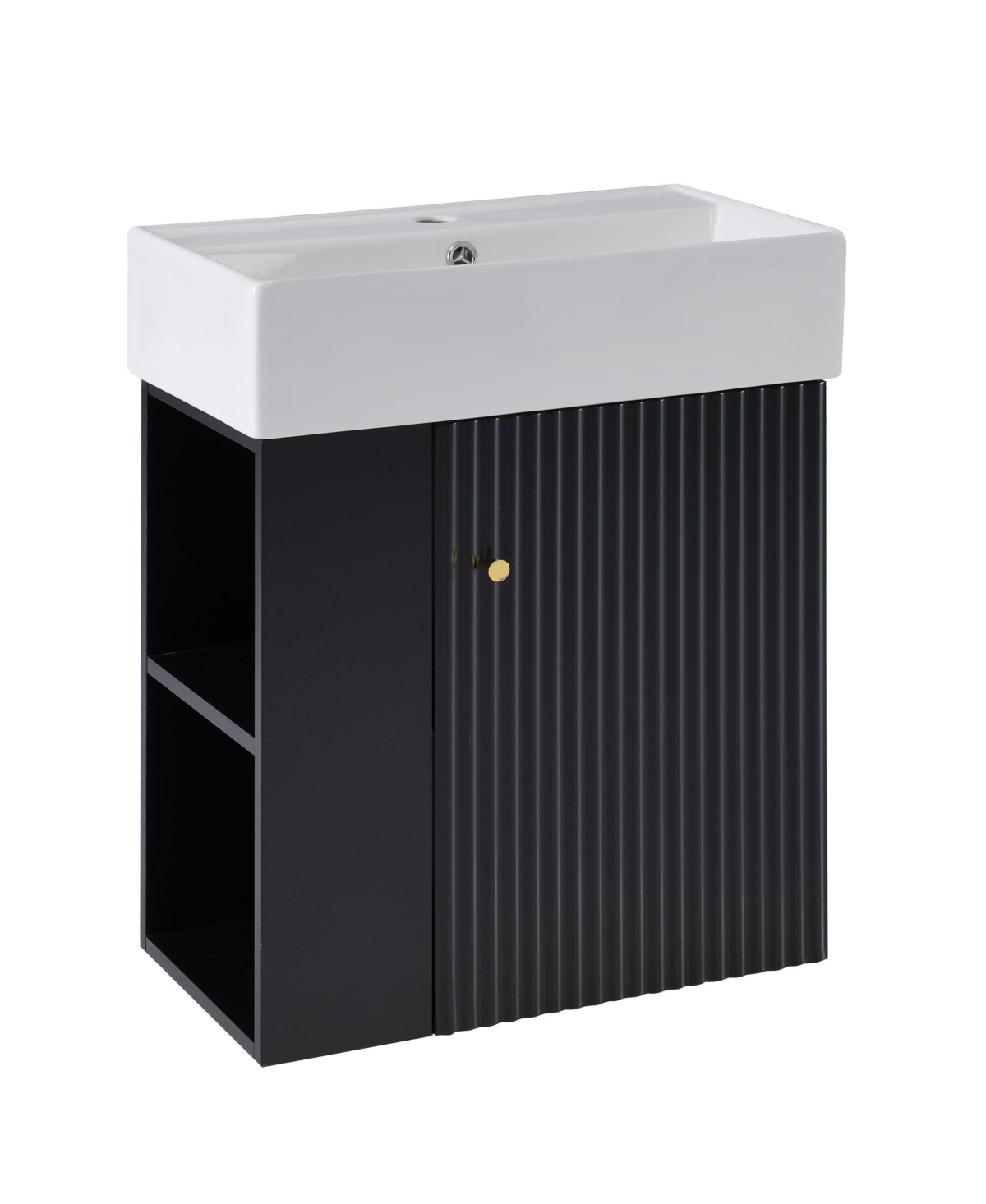 21.6 inch Modern Floating Bathroom Vanity with Ceramic Basin - Perfect for Small Bathrooms, Left side storage