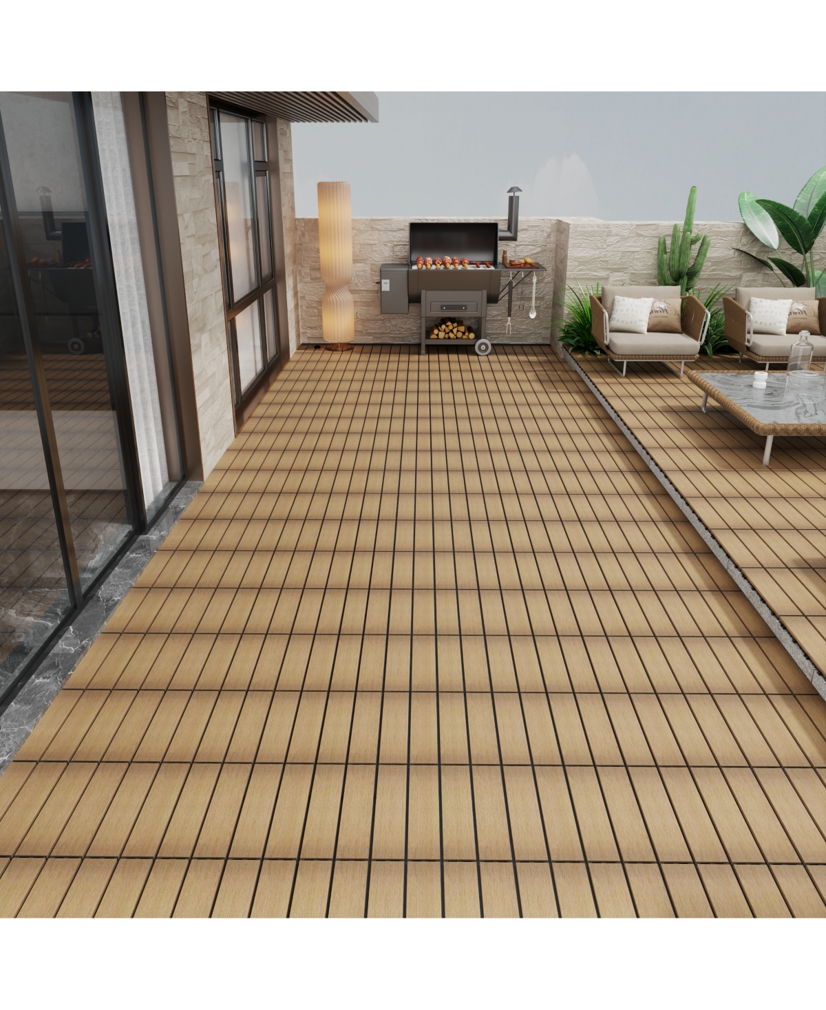 Streamdale Wpc Patio Deck Tiles, 11-Pack, Interlocking, Oak