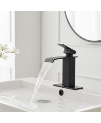 Waterfall Single Hole Single-Handle Low-Arc Bathroom Faucet With Pop-up Drain Assembly in Matte Black