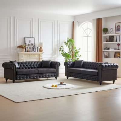 Modern Combo Sofa 3+3 Seats with Solid Wood Base
