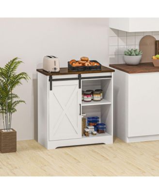 Farmhouse Coffee Bar Cabinet, 33" Buffet Sideboard with Sliding Barn Door and Adjustable Shelf, Kitchen Buffet Cabinet, White