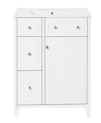 30-Inch Bathroom Vanity Cabinet with Ceramic Basin, Double-Layer Drawer, Deep Drawer and Adjustable Shelf