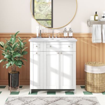 Transitional Blue Bathroom Vanity with Abundant Storage, 30
