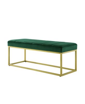 Modern Tufted Channel Entryway Bench Emerald Velvet Upholstered End of Bed Bench with Metal Frame, Footboard Bench for Living Room, Bedroom