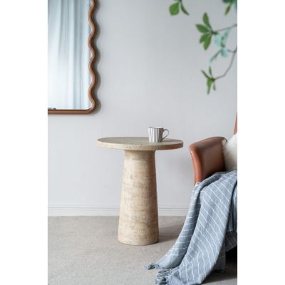 Streamdale 22x22x25.5" Cream Round Side Table with Pedestal Base