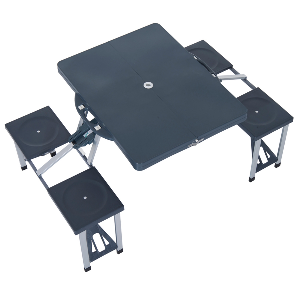 Streamdale Furniture Folding Picnic Table with Seats and Umbrella Hole, Portable Camping Chairs Set, 4-Seat, Aluminum Frame, Dark Gray