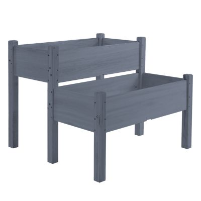 34"x34"x28" Raised Garden Bed, 2-Tier Elevated Wood Planter Box for Backyard, Patio to Grow Vegetables, Herbs, and Flowers, Gray