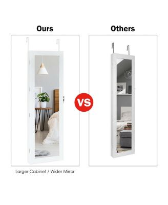 Wall Mounted Lockable Mirror Jewelry Cabinet with LED Light