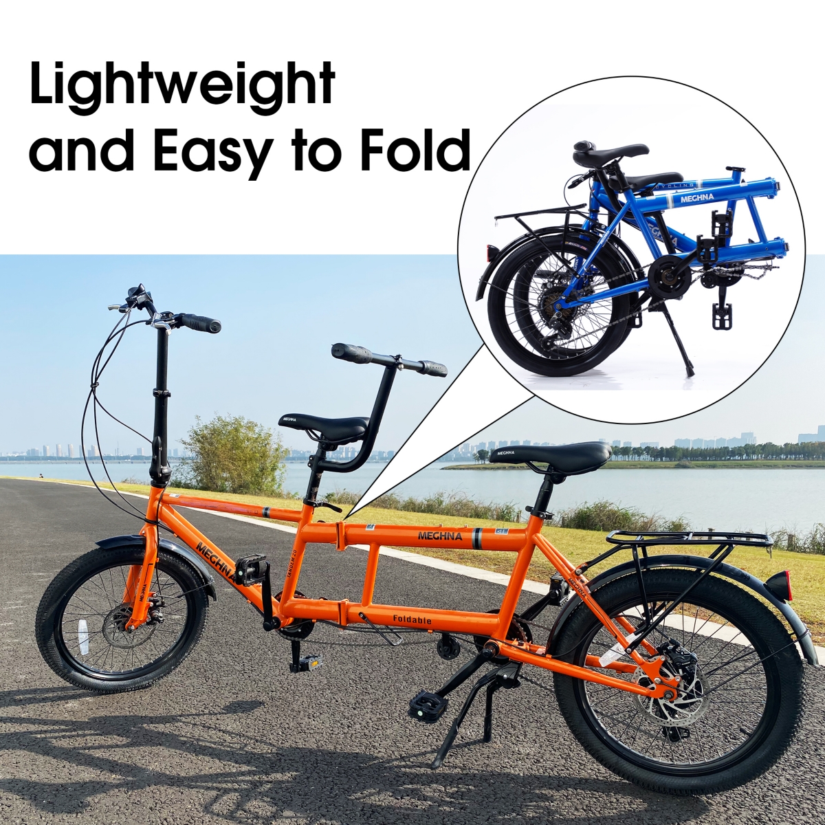 Streamdale Furniture Tandem bike, 20inch wheels, 2-seater, shimano 7speed, foldable tandem adult beach cruiser