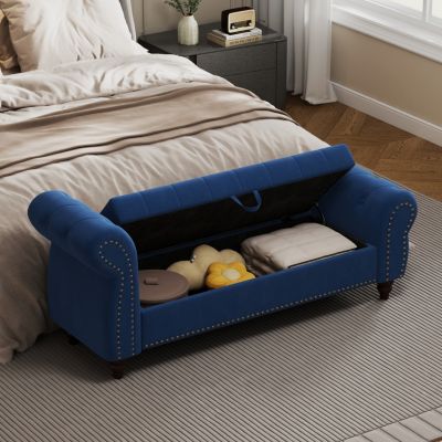 Streamdale Navy Velvet Tufted Storage Chaise
