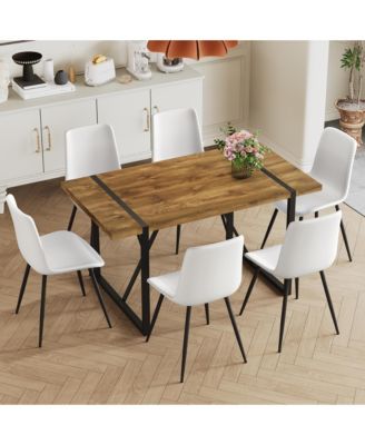 Vintage Wood Dining Set with Leather Accents