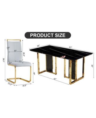 Table and chair set. Modern dining table with MDF top and beautiful MDF legs. Equipped with comfortable PU chairs and metal legs. Suitable for a wide range of decorative styles.