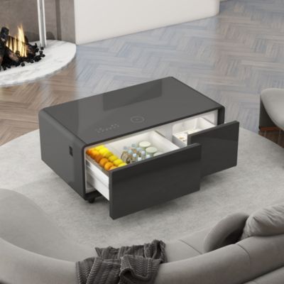 Modern Smart Coffee Table with Fridge, Bluetooth, Wireless Charging
