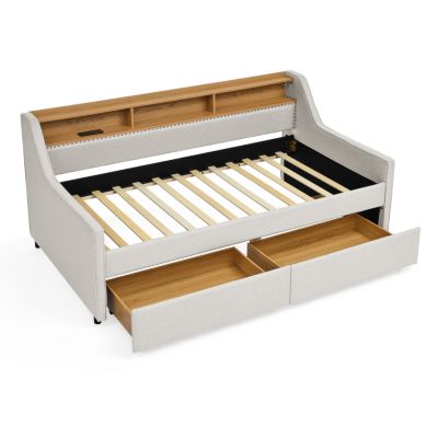 Upholstered Sofa Bed with LED Lights, Storage, and Adjustable Headboard