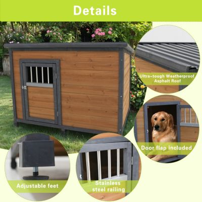 Spacious Solid Wood Dog House with Breathable Doors