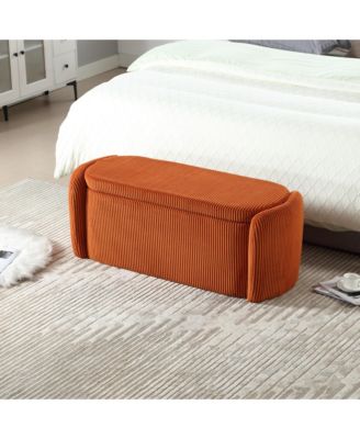 Storage Ottoman, Bedroom End Bench, Upholstered Fabric Storage Ottoman with Safety Hinge, Entryway Padded Footstool, Ottoman Bench for Living Room & Bedroom (Orange)